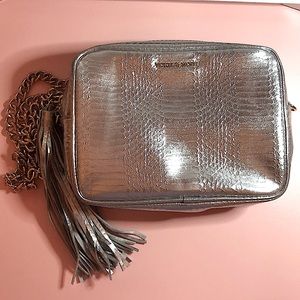 Victoria’s Secret Crossbody Metallic Silver Faux Leather Bag NWOT